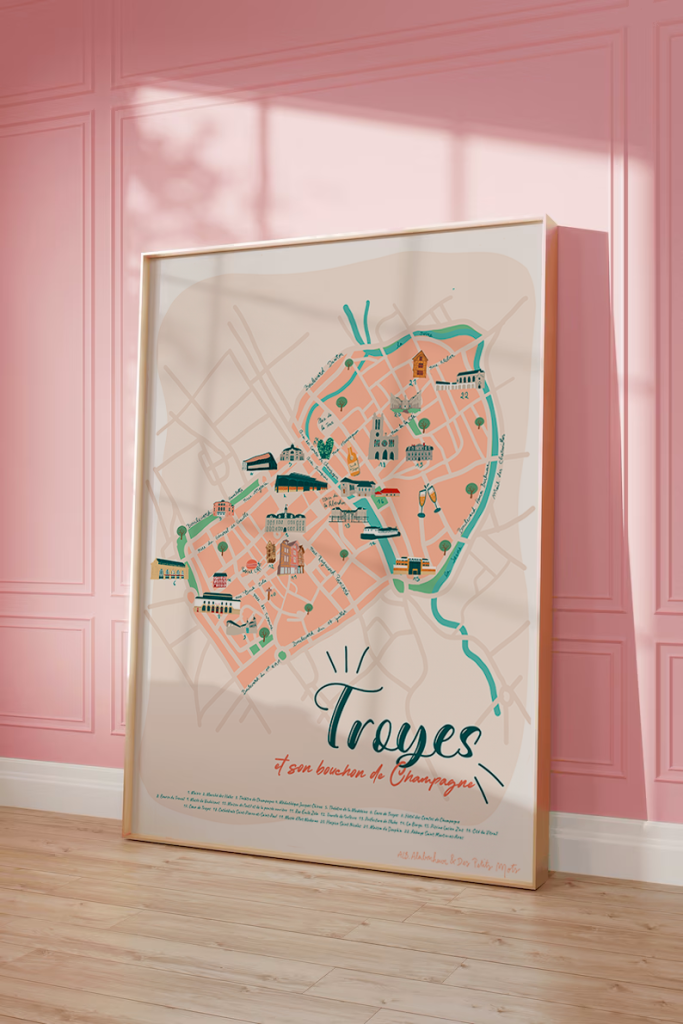 carte illustrée bouchon de champagne Troyes