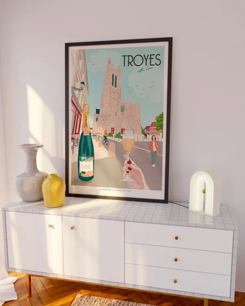 illustration cathédrale de Troyes affiche